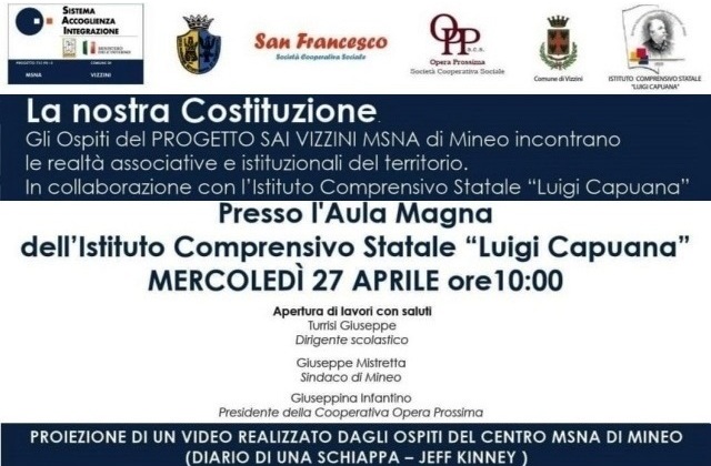 Mineo. “La nostra Costituzione" al centro di un incontro con gli studenti del "Capuana" e i beneficiari del SAI "Vizzini MSNA"